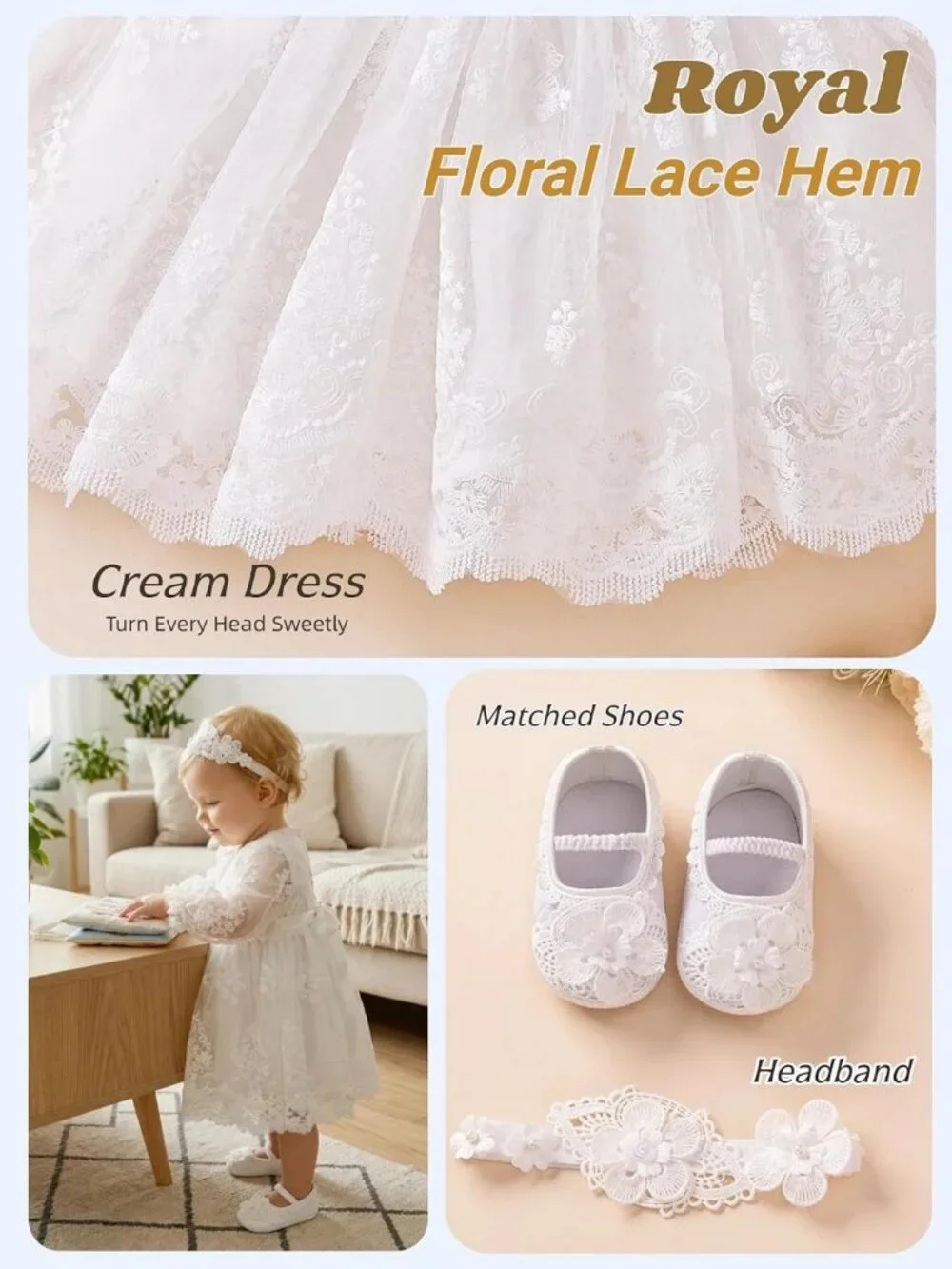 Adorable Floral Baby Girl Dress Set 0-9 Months | Baptism Outfit with Shoes
